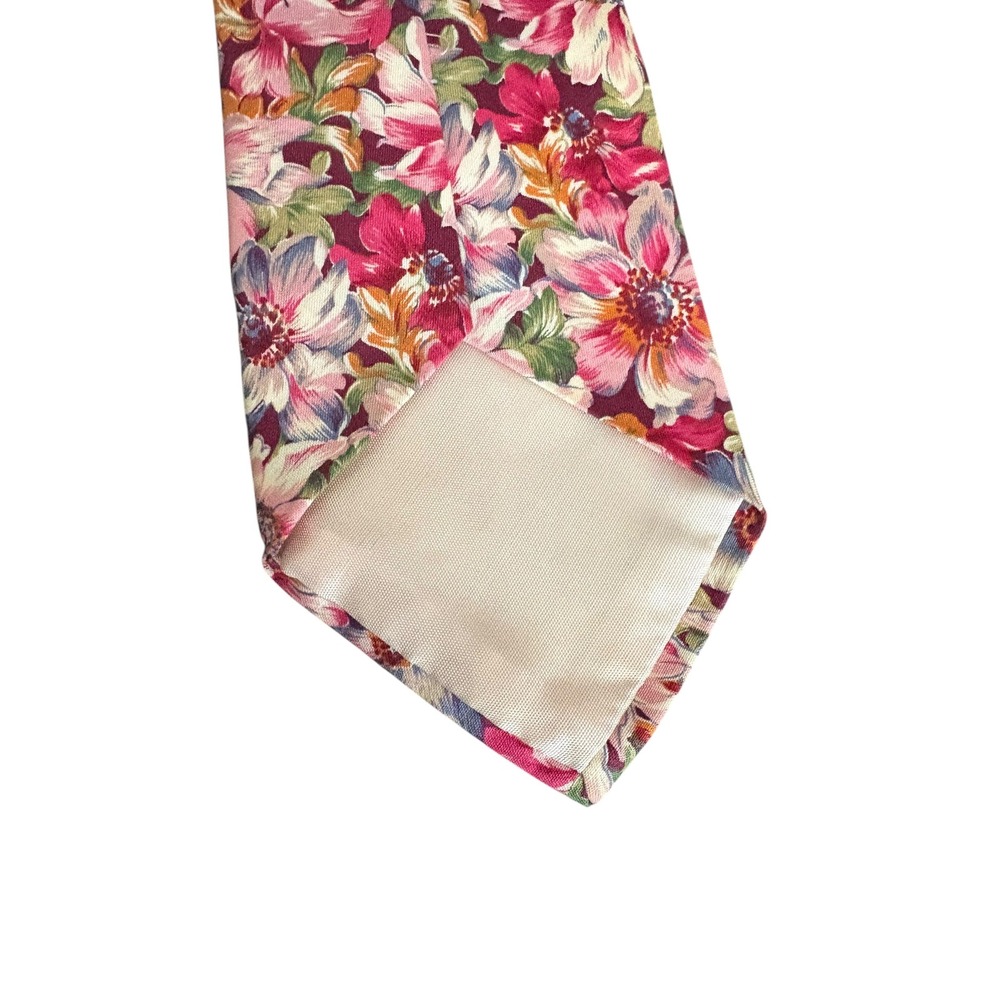 JT Beckett Floral Neck Tie Pink Blue Burgundy Mens 59" x 4" Wide Necktie - Picture 5 of 6